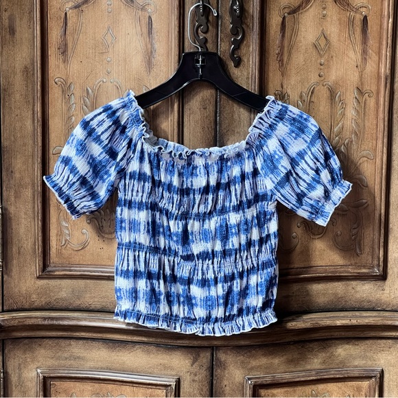 NWOT Zara Girls Kids Blue Tie-Dye cropped Puff Sleeve Top 10/12 13/14 - Picture 3 of 15